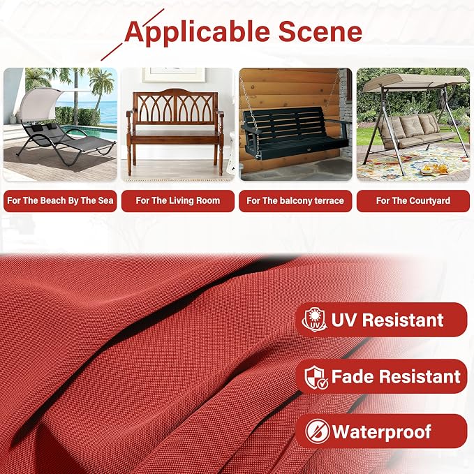 Porch Swing Cushion with Backrest,Waterproof Bench Cushion for Outdoor Furniture,2-3 Seater Replacement Thickened 5 in swing cushion,with Ties,Patio,Outdoor,Backyard and Garden (Red,60x40 in)