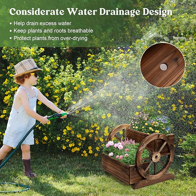 OIPRTGFJ Wooden Wagon Planter Box Garden Planter with Wheels (2-Tier Planter Box-2PCS)