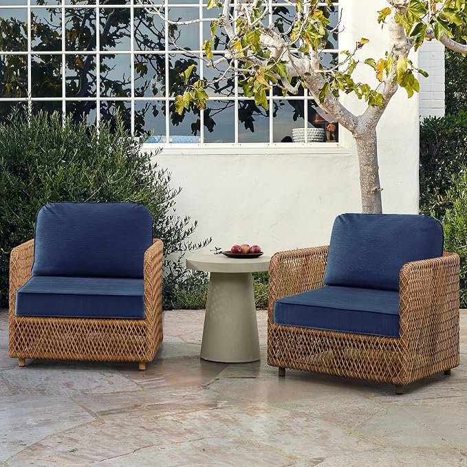 Outdoor Cushions for Patio Furniture Set of 2, 24"x24" Water Repellent Chair Cushions Removable Seat Bottom & Back Cushion Covers for Chair, Sofa, Couch, Navy