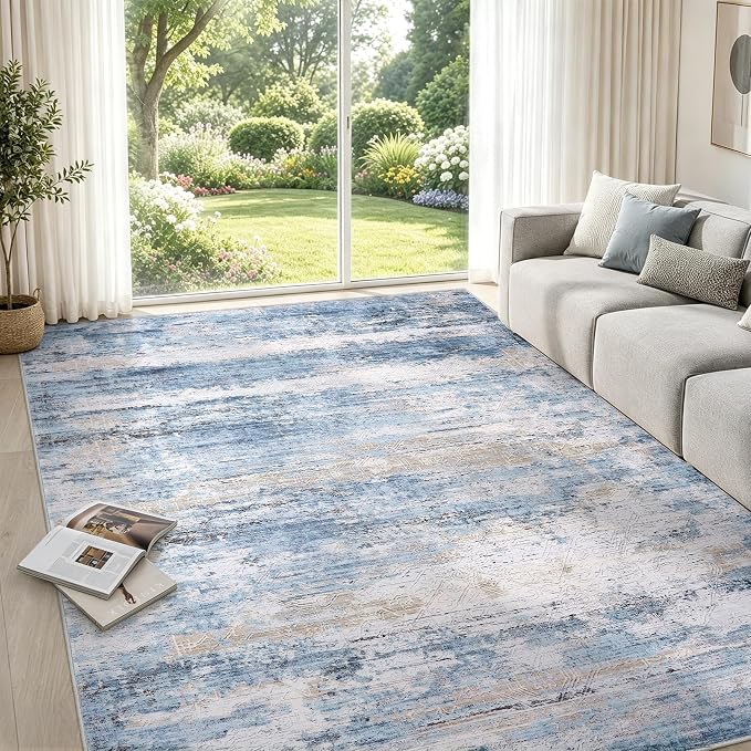 6x9 Washable Area Rug Modern Abstract for Living Room Bedroom Blue | Soft Indoor Carpet,Anti-skid Backing,Water Repellent,Non-shedding, Suitable for bedroom dining farmhouse nursery home office