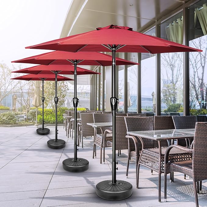 Simple Deluxe 7.5' Patio Umbrella Outdoor Table Market Yard Umbrella with 6 Sturdy Ribs for Backyard, Pool, Garden, Deck, Red