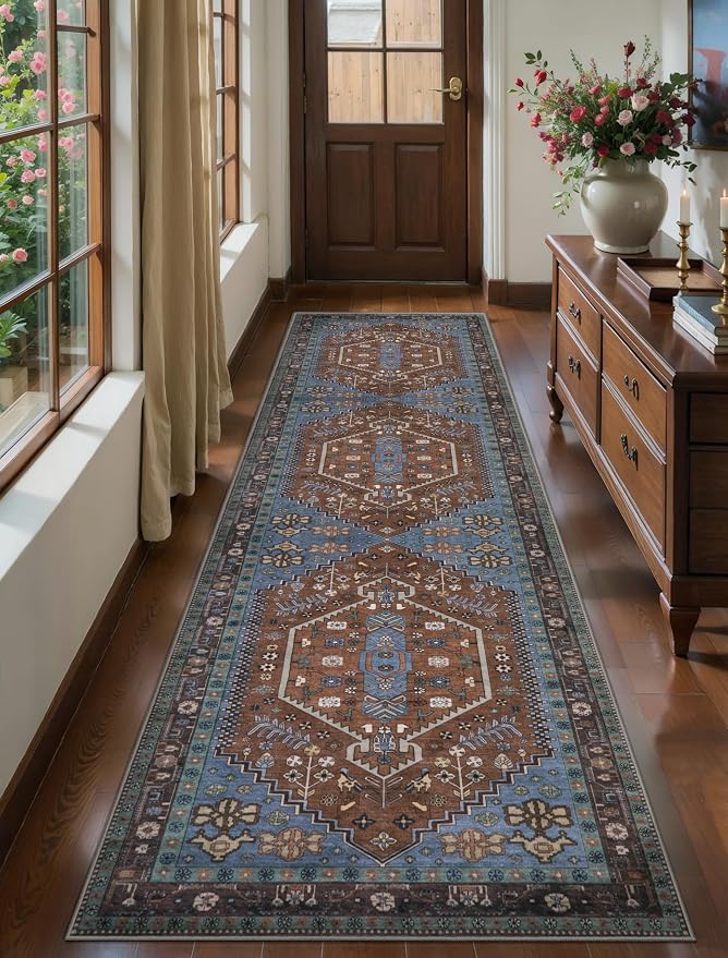 Ciicool Long Washable Runners Area Rug for Hallways,Ultra Soft 2x8ft Carpet | Oriental Non-Slip Thin Indoor Mat Vintage Entry Rugs for Kitchen Entryway Bedroom Bedside Living Room Laundry Bathroom Decor