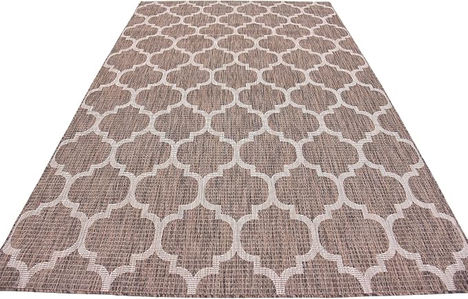 Unique Loom Outdoor Trellis Collection Area Rug (6' 1" x 9' Rectangle, Brown/ Ivory)