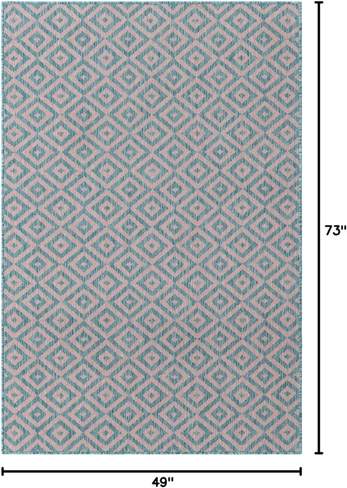 Unique Loom Jill Zarin Jill Zarin Outdoor Collection Area Rug - Costa Rica (4' 1" x 6' 1" Rectangle, Pink and Aqua/Light Blue)