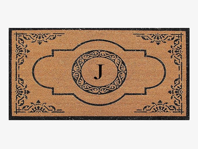 A1HC Natural Coir Monogrammed Doormat for Outside Entrance, Heavy Duty, Low Profile, Anti-Shed Treated Front Door Mat, Easy to Clean, Long Lasting Entryway Doormats - 30"x48"