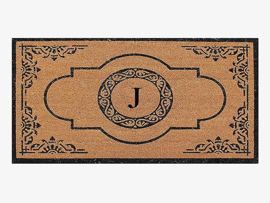 A1HC Natural Coir Monogrammed Doormat for Outside Entrance, Heavy Duty, Low Profile, Anti-Shed Treated Front Door Mat, Easy to Clean, Long Lasting Entryway Doormats - 30"x48"