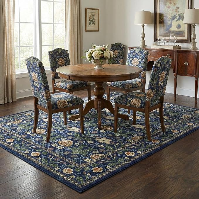 GarveeHome Green Washable Area Rug 5x7, Retro Floral Low Pile Non Slip Living Room Rug Soft Cottage Core Rug Farmhouse Indoor Carpet for Bedroom Dining Room Playroom