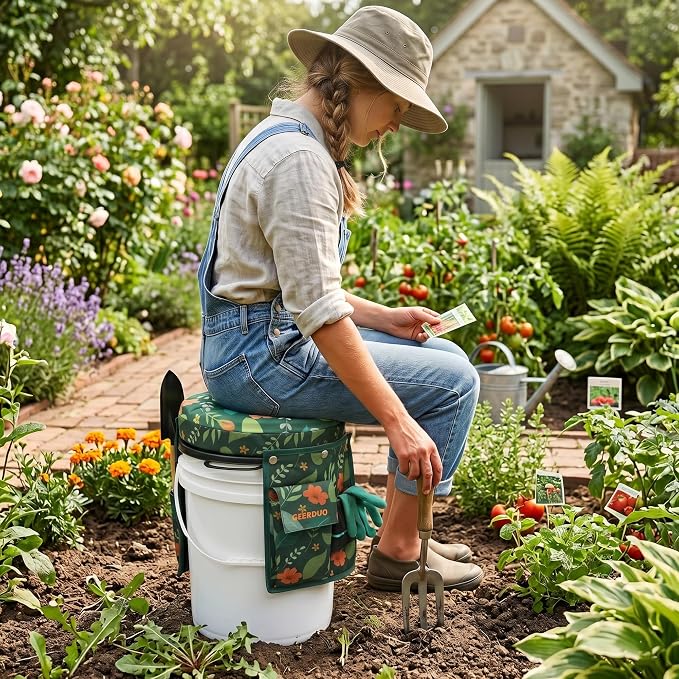 5 Gallon Swivel Bucket Seat Lid with Tool Organizer Bag, 360° Silent Rotating Padded Cushion (3" Thick), Waterproof Bucket Cover Stool for Gardening, Fishing, Hunting, Car Wash
