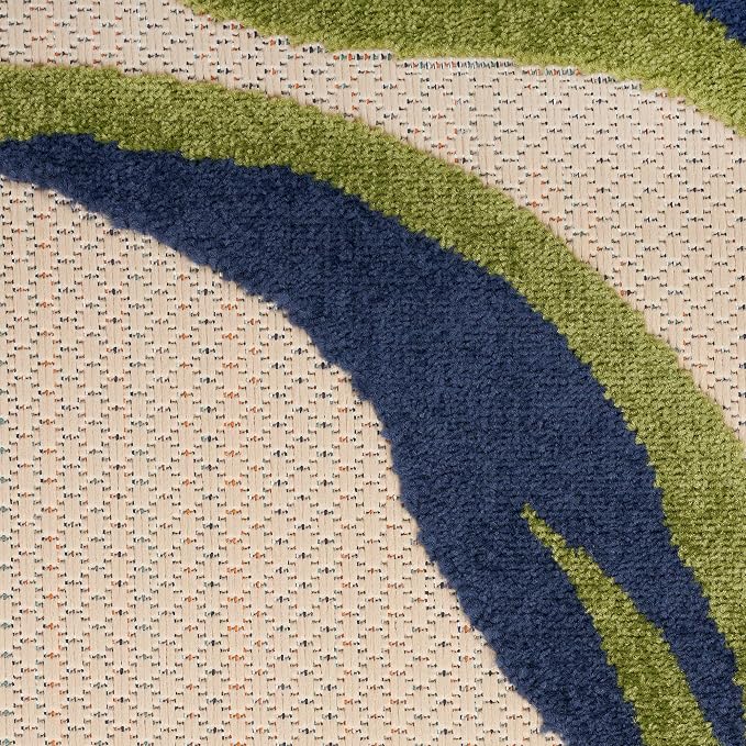 Nourison Home Aloha Multicolor 5'3" x Round Area Rug - Easy Clean, Non Shedding, Bed Room, Living Room, Dining Room, Kitchen (5' x Round)