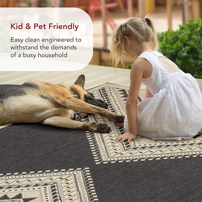 Nuloom Outdoor Performance Collection Landry Charcoal/Ivory, 5' x 8', Soft, High Traffic, Stain Resistant, Easy Clean, Durable Area Rug for Indoor/Outdoor Patio, Deck, Porch, Garden, Courtyard