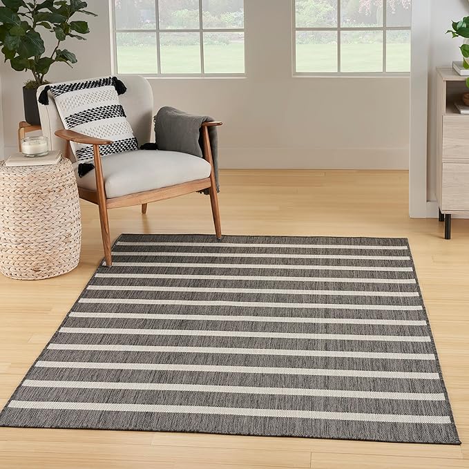 Nourison Home Positano Charcoal Ivory 5' x 7' Area Rug - Easy Clean, Non Shedding, Bed Room, Living Room, Dining Room, Kitchen (5' x 7')
