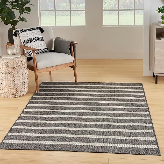 Nourison Home Positano Charcoal Ivory 4' x 6' Area Rug - Easy Clean, Non Shedding, Bed Room, Living Room, Dining Room, Kitchen (4' x 6')