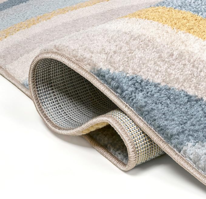 JONATHAN Y Flow Abstract Swirl Indoor Area Rug 8x10, Blue/Mustard/Gray, Modern, Coastal, Easy-Cleaning for Living Room, Bedroom, Kitchen, Pet Friendly, Non-Shedding (DZC100C-8)