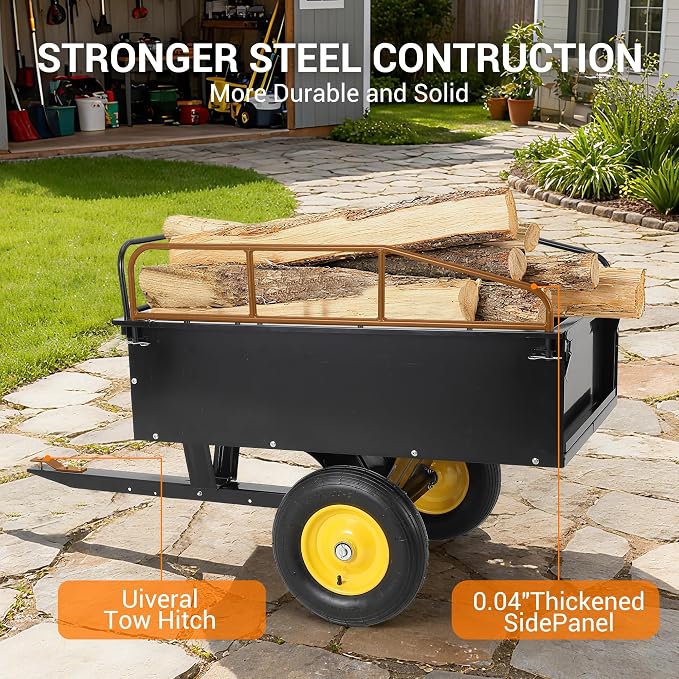 750LB Dump Cart, Heavy Duty Steel Garden Utility Trailer with Manual Dump,Pull Behind Trailer for Lawn Mower, Tractor, ATV for Yard & Farm