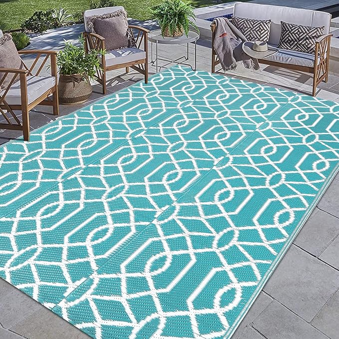 HEBE Outdoor Rug Waterproof 8x10, Plastic Straw Rug Camping Rug, Reversible Outdoor Patio Rugs RV Mat Clearance, Indoor Outside Floor Carpet for Porch,Deck,Camper,Balcony,Backyard