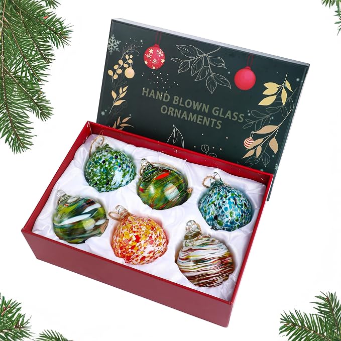 6Pcs Hand Blown Glass Christmas Ornaments Hanging Gazing Ball Witches Ball