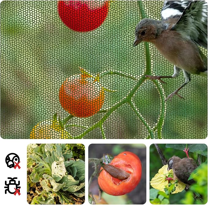 U0U Garden Mesh Netting Kit,7.8 x 24 Ft Ultra Fine Mesh Netting with Garden Hoops,Garden Netting Set for Raised Beds,Bird Net Protection for Vegetable Plants Birds Animals Protection (Green)