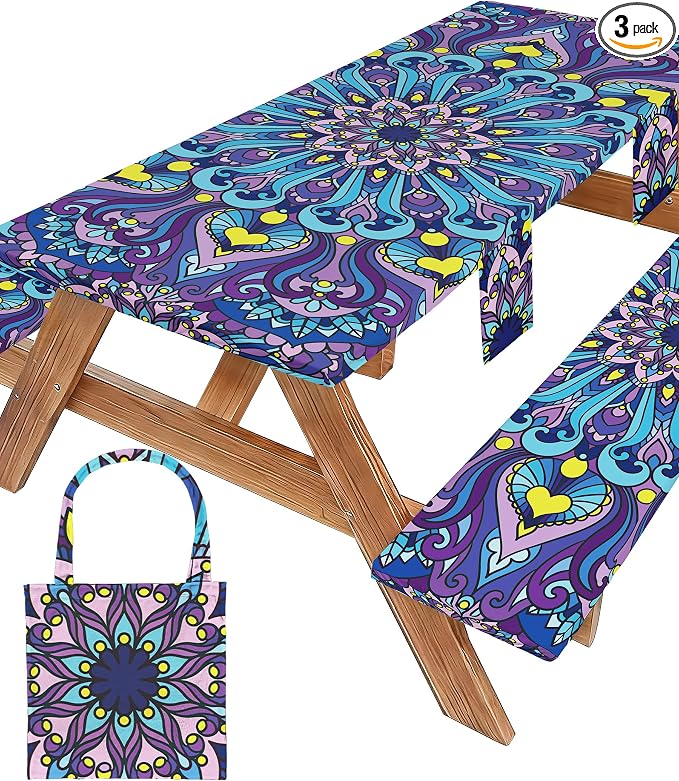 Picnic Table Cover with Bench Covers Vinyl Table Cloth Camping Lovers Essentials Camper Rv Car Travel Accessories Accessory Overlanding Must Haves Outdoor Gadgets Road Trip Tools Gear Stuff Equipment