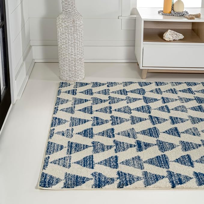 JONATHAN Y Aisha Moroccan Triangle Geometric Cream/Navy Indoor Area Rug, 5x8, Contemporary, Modern, Easy-Cleaning for Living Room, Bedroom, Kitchen, Pet Friendly, Non-Shedding (MOH206D-5)