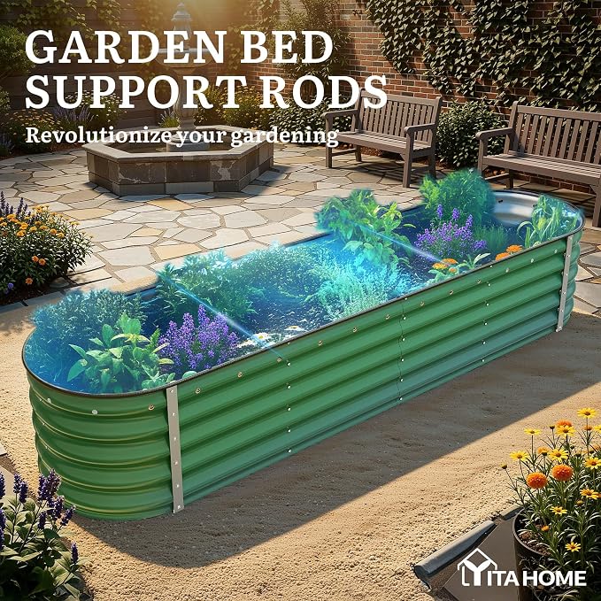 YITAHOME 17" Tall 9 in 1 Large Raised Garden Bed Kit, 8x2x1.5ft Galvanized Metal Planter Box with Gloves & Safety Rubber, Outdoor Above Ground Planters for Plants Vegetables Flowers, Green