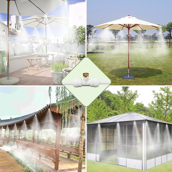 Patio Misters for Cooling Outdoor, Water Mister for Outside, 80FT|24M, White Backyard Misting Hose for Garden, Greenhouse, Fan, Deck, Umbrella, Canopy, Pool, Porch, Trampoline Sprinkler Mist,Park,Kids