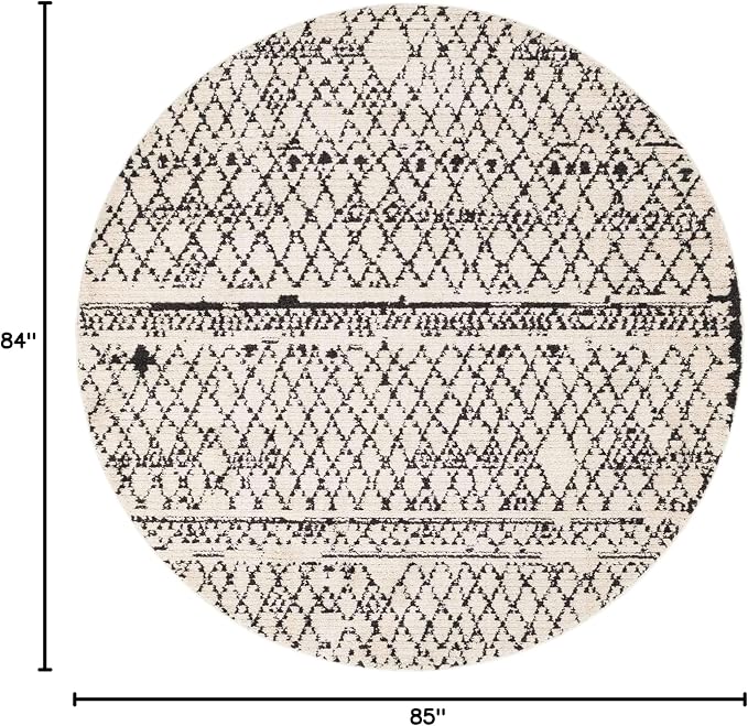 Unique Loom Morocco Collection Abstract Border, Diamond, Bohemian Area Rug (7' 0 x 7' 0 Round, Ivory/Black)
