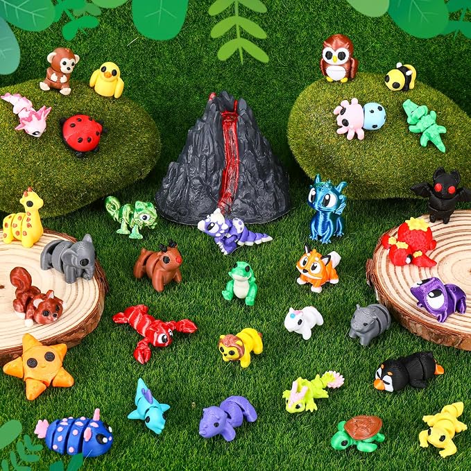 ywevyezc 52 Pcs 3D Printed Animals Set, Flexible Articulated Mini Sea Animal Figurines Fidget Toy Desk Pets, Ideal for Party Favors Birthday Gifts Office Desktop Home Decor