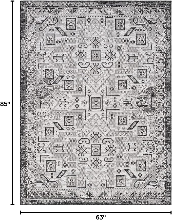 Unique Loom Outdoor Aztec Collection Area Rug - Coba (5' 3" x 7' 1" Rectangle Charcoal Gray/Ivory)
