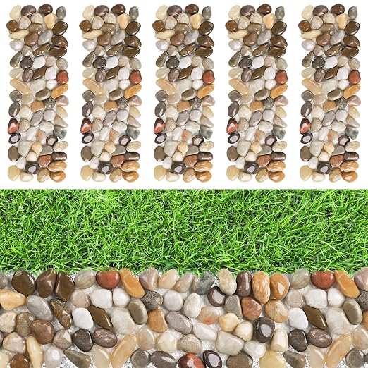 River Rock Stepping Stones Outdoor for Garden Walkway, 5 Pcs 12" L x 4" W Rectangle Shape Paver Step Stones Polished Pebble River Stone Mat for Yard Lawn Patio Pathway Walk Way - Multi-Color