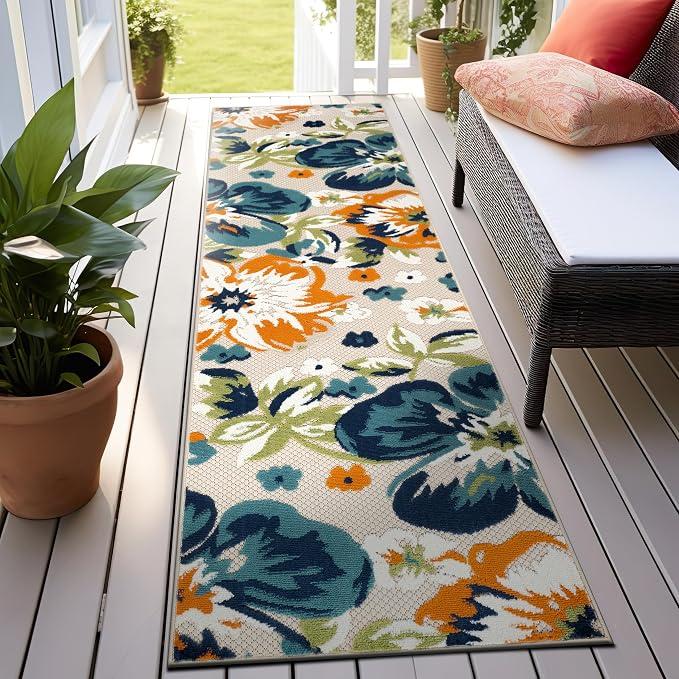 Rugshop Multi Bergamo Floral Indoor/Outdoor Runner Rug Machine Washable for Hallway, Entryway and Kitchen, 2'7" x 6'