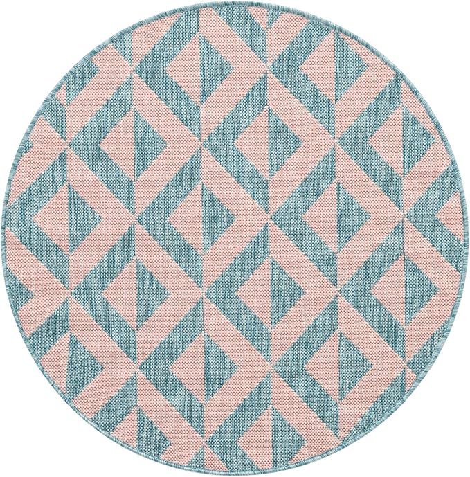 Unique Loom Outdoor Collection Area Rug - Napa (3' 3" Round, Pink and Aqua/Light Blue)