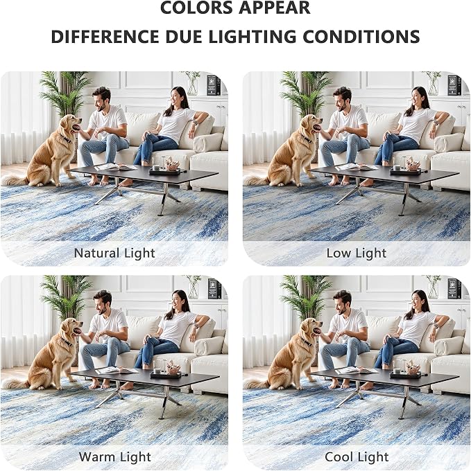 8x10 Area Rugs, Abstract Morden Soft Washable Rug, Non-Slip Low Pile Rugs for Living Room, Bedroom, Dining Room, Home, Office(Rust Blue/Brown)
