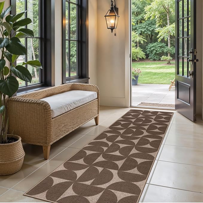 Lahome Semi Circle Easy Jute Non Slip Kitchen Runner, 2x8 Hallway Runner | Carpet Rug for Entryway Indoor Outdoor, Farmouse Geometric 8ft Long Carpet for Entry Laundry