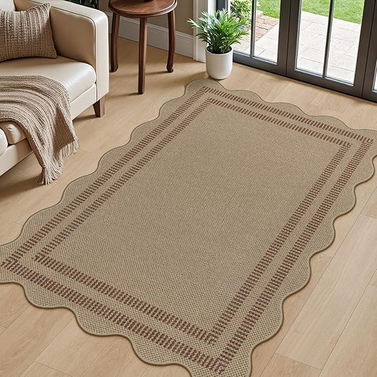 Modern Easy Jute Outdoor Patio Rug, 3x5 Washable Rugs for Entryway Office Farmhouse Classroom Carpet, Contemporary Non Slip Front Door Mat for Porch Guestroom Room Decor