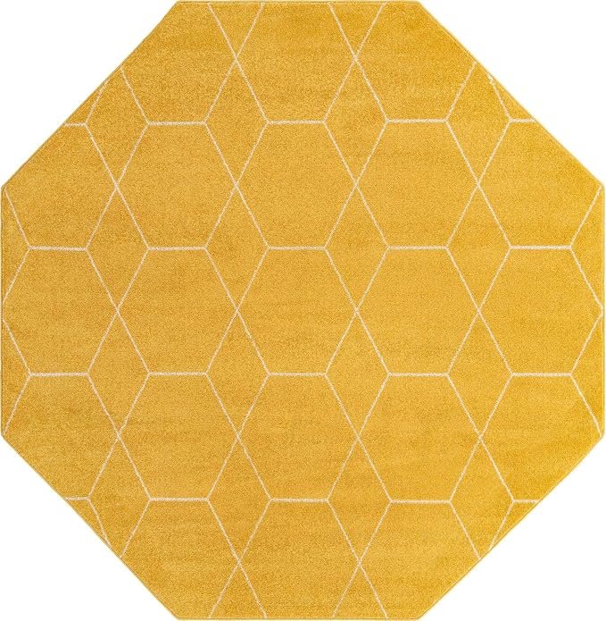 Unique Loom Trellis Frieze Collection Area Rug - Geometric (7' 10" Octagon, Yellow/ Ivory)