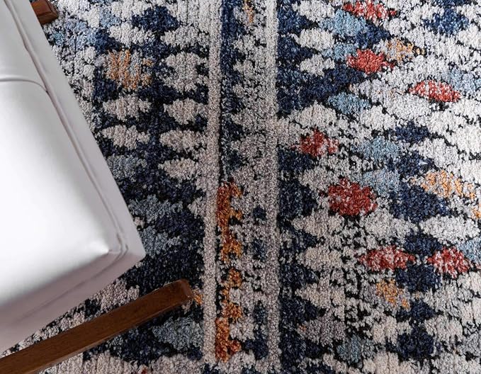 Unique Loom Morocco Collection Abstract Border, Diamond, Bohemian Area Rug (2' 2 x 6' 0 Runner, Multi/Blue)
