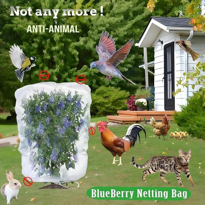 Fruit Tree Netting with Drawstring - 6 Pack 5x5.3 FT - Easy Install Plant Protection Cover, Reusable Garden Mesh Bag for Blueberry Bushes/Tomato - Block Birds/Insect/Squirrels