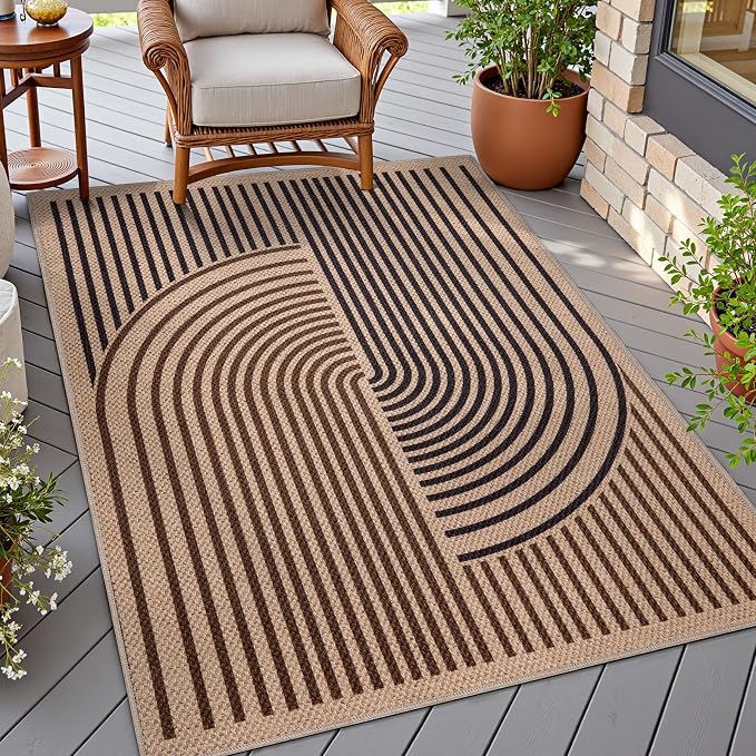 Tangsoo Easy Jute 3x5 Rug for Living Room,Non-Slip Thin Dark Brown Rainbow Indoor Outdoor Area Rug,Washable Boho Farmhouse Carpet for Front Porch Bedroom Patio Entryway