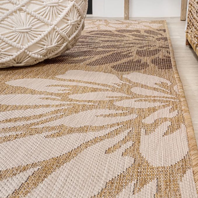 JONATHAN Y Floral Textured Weave Indoor Outdoor Area Rug 3X5 Brown/Cream, Zinnia Modern for Backyard, Patio, Porch, Easy-Cleaning, High Traffic, Pet-Friendly, Non-Shedding (SMB110I-3)