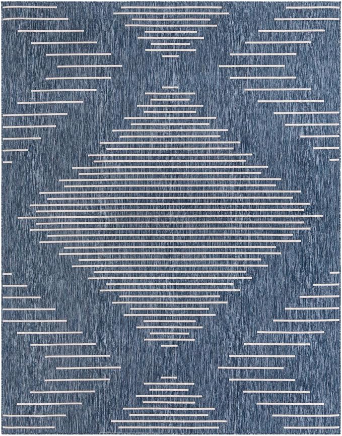 Unique Loom Outdoor Modern Collection Area Rug - Tambor (7' 10" x 10' Rectangle, Blue/ Ivory)
