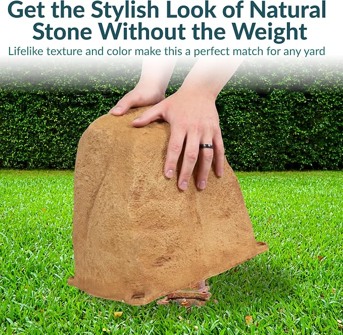 Sunnydaze 11” H Small Faux Landscape Rock Cover - Lightweight Polyresin Fake Rock Well Pump Cover for Outside – Realistic Natural Texture – Sand
