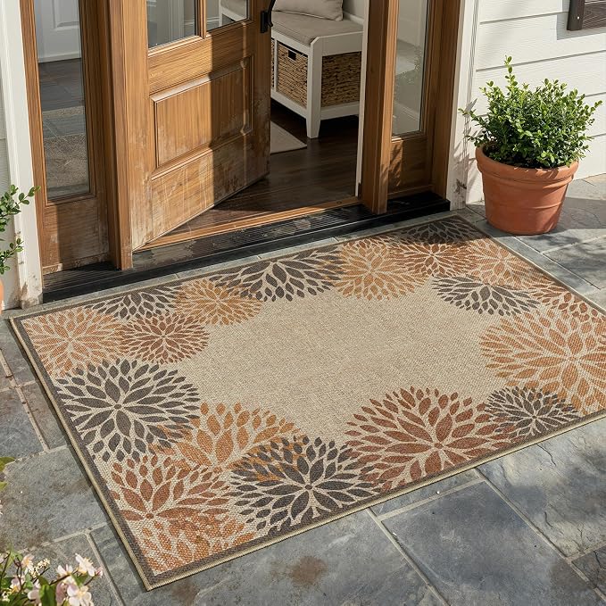 LIVEBOX Easy Jute 28''x43'' Front Porch Rug, Outdoor Non Slip Washable Kitchen Rug Modern Floral Bohemian Area Rugs Floor Hello Welcome Door Mat Carpet for Entryway Doorway(Beige 28''x43'')
