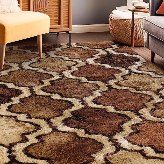 Superior Modern Indoor Area Rug, Non Slip Rug, 8'6"x11'6", Brown | Geometric Design Floor Décor, Easy Care High Traffic Areas Living Dining Room, Bedroom, Office, Entryway, Viking Collection