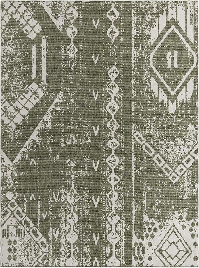 Unique Loom Outdoor Bohemian Collection Area Rug - Anthro (9' x 12' Rectangle, Green/ Ivory)