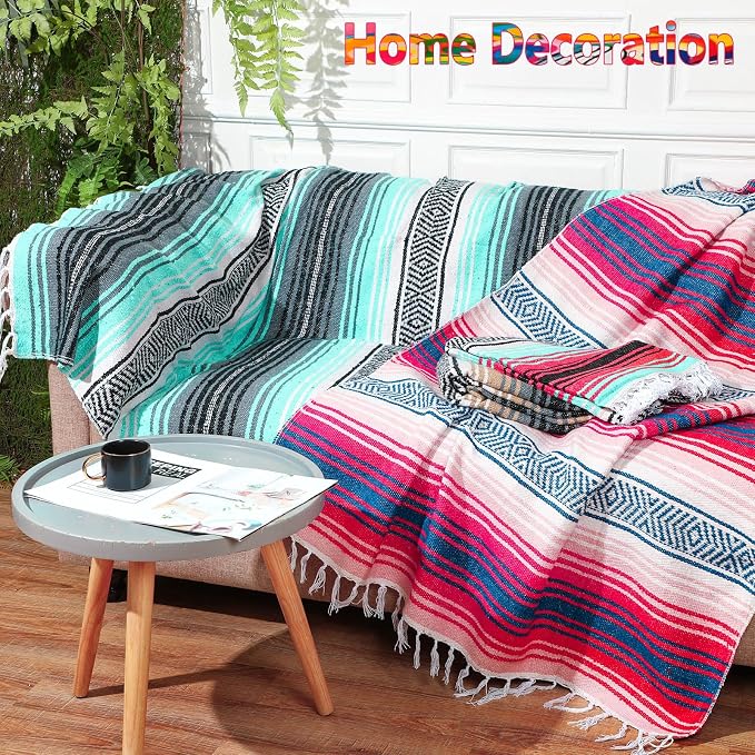 Oudain 4 Pack Mexican Blankets 45 x 70 Inch Woven Serape Throw Blanket, Baja Yoga Blanket for Beach Picnic Camping Boho Couch Decor Travel Outdoor (Stylish Color)