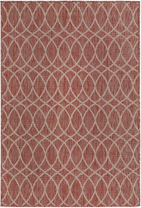 Unique Loom Outdoor Trellis Collection Area Rug - Gitter (4' 1" x 6' 1" Rectangle, Rust Red/ Ivory)