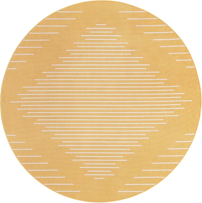 Unique Loom Outdoor Modern Collection Area Rug - Tambor (7' 10" Round, Yellow/ Ivory)