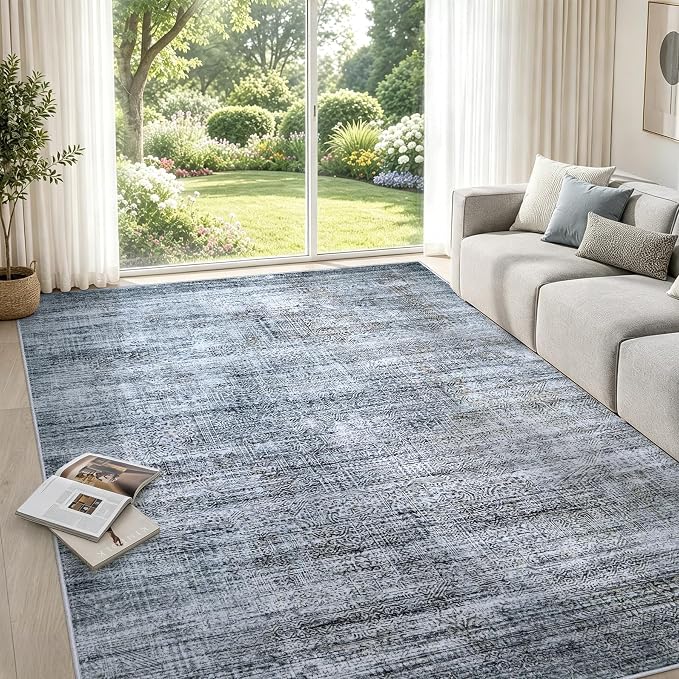 5x7 Washable Area Rug Modern Abstract for Living Room Bedroom Gray Blue | Soft Indoor Carpet,Anti-skid Backing,Water Repellent,Non-shedding, Suitable for bedroom dining farmhouse nursery home office
