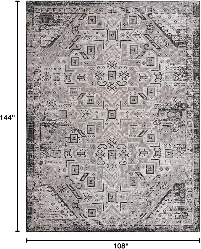 Unique Loom Outdoor Aztec Collection Area Rug - Coba (9' x 12' Rectangle, Charcoal Gray/ Ivory)