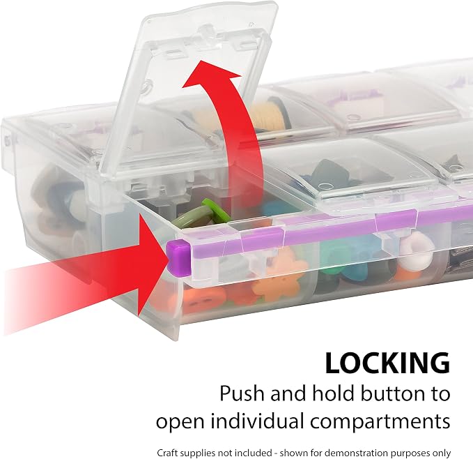 Craft Mates Bead Organizer and Plastic Storage Containers for Crafts, Buttons, Pins and More, 14 Locking Compartments, 2XL, Clear Lids | Clear Plastic Storage for Buttons, Pins, Jewelry, Diamond Art & Craft Supplies, Large Portable Organizer for Crafters